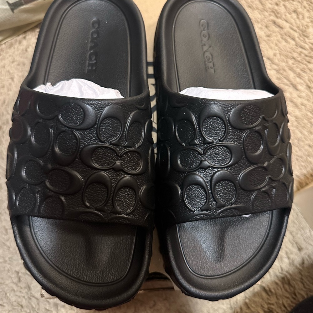 Coach Embossed Black Slides